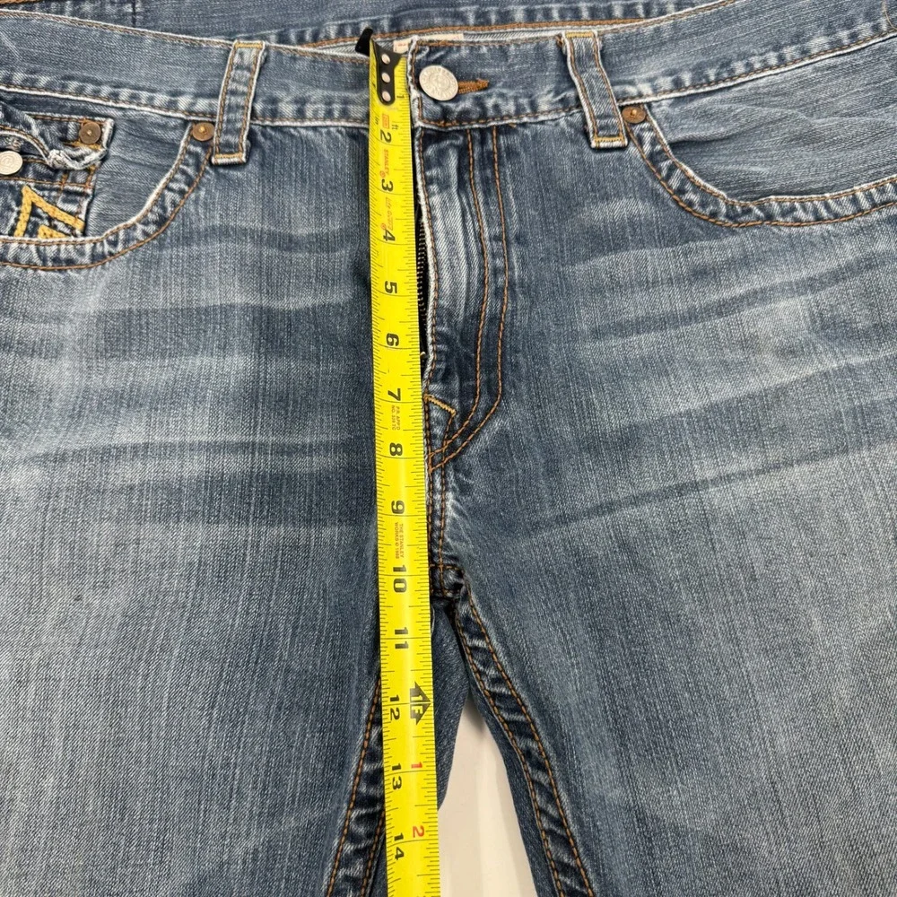 True Religion Straight Leg Jeans Mens 42 Blue Contrast Thick Stitch Made‎ in USA
